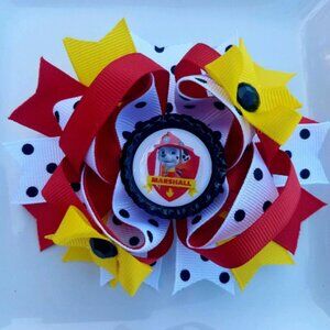 Marshall PAW Patrol Red Black White Yellow Bottle Cap Hair Bow 5"